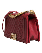 Red Leather Lambskin Double Gold Chain Medium Shoulder Bag