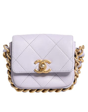 Blue Quilted Calfskin Framing Chain Flap Mini crossbody Bag