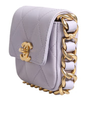 Blue Quilted Calfskin Framing Chain Flap Mini crossbody Bag