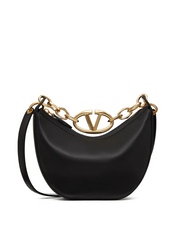 Black Leather Mini Hobo Vlogo Shoulder Bag