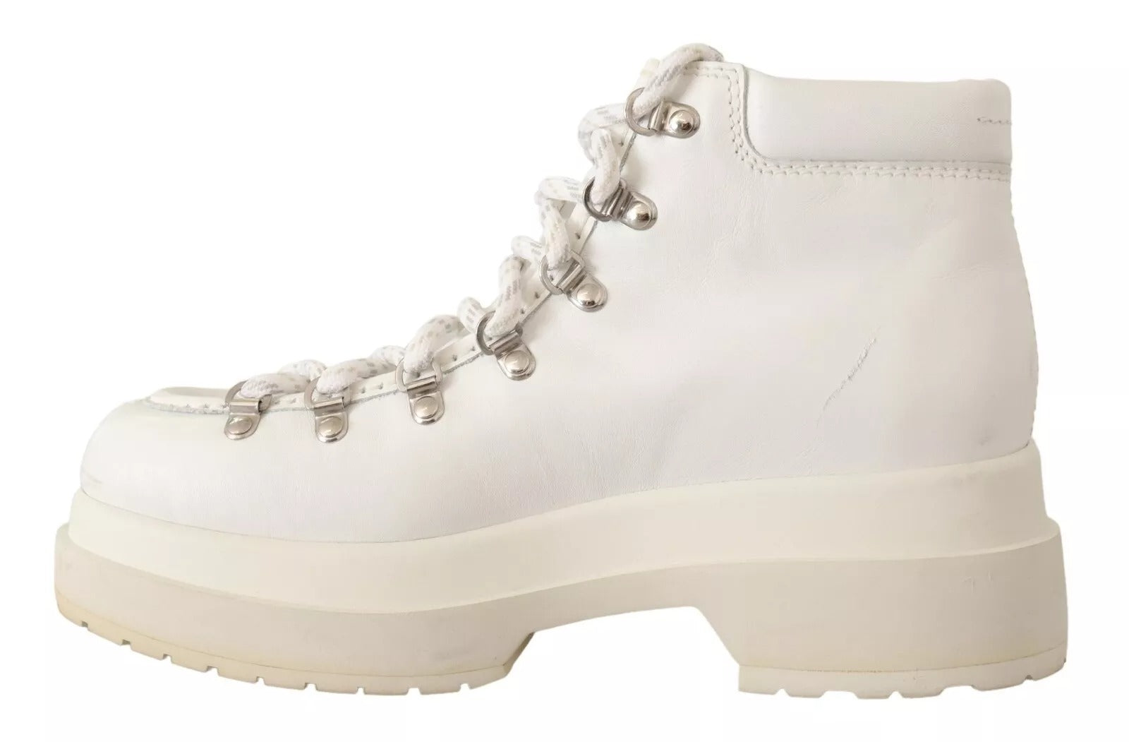 White Leather Lace Up Sneakers Shoes