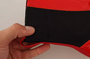 Red Leather Black Fabric Logo Heel Ankle Boots Shoes