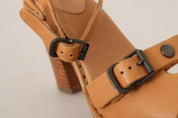 Brown Leather Studded Ankle Strap Sandals Shoes