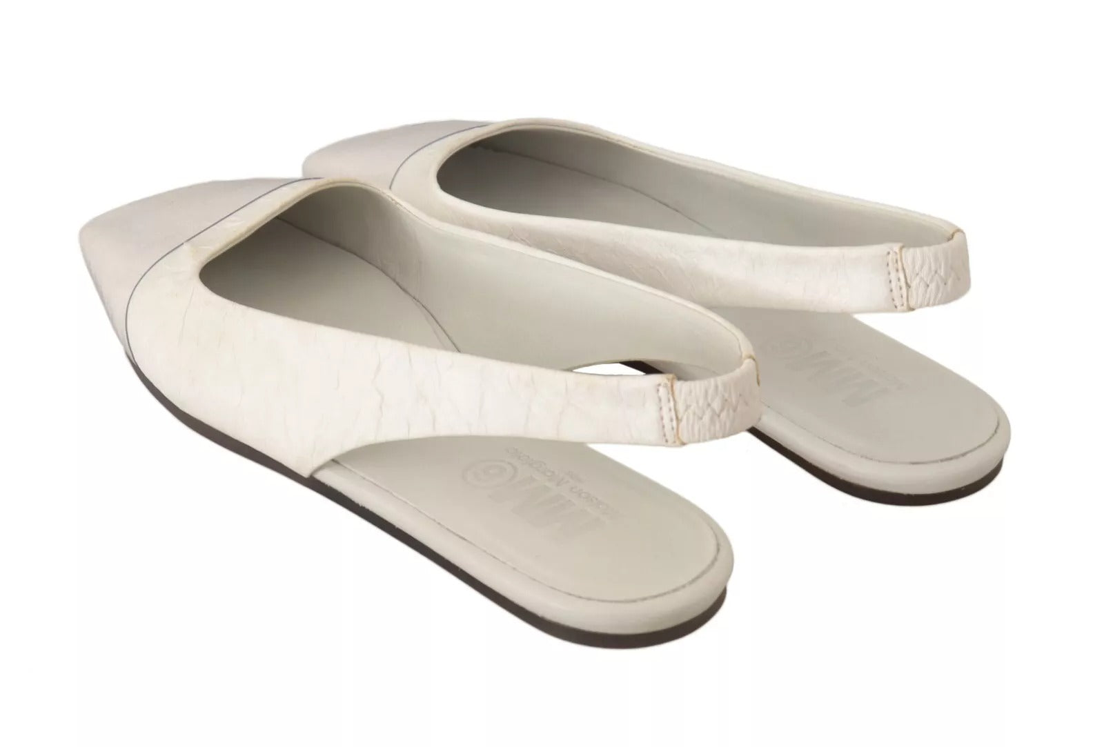 White Leather Slingback Slip On Flats Shoes