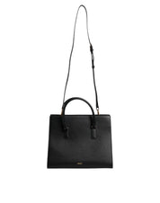 Black Large Leather Top Handle Shoulder Crossbody Bag