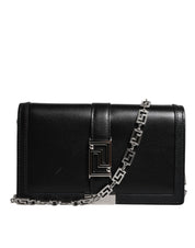 Black Calfskin Leather Chain Strap Shoulder Crossbody Bag