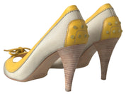 Yellow Off White Peep Toe Heels Pumps Shoes