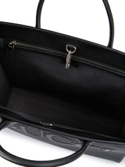 Black Leather Logo Medium Tote Bag