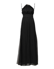 Black Tulle Pearl Sleeveless Long Gown Dress