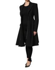 Black Polyester Single Breasted Trench Coat Jacket