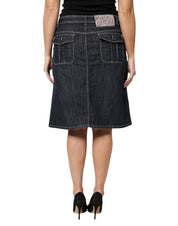 Black Cotton Blend Denim Top Skirt Casual Set