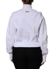 White Graphic Print Cotton Long Sleeves Full Zip Bomber Jacket