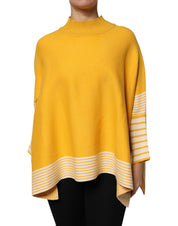 Yellow Stripe Long Sleeve Overcoat Pullover Sweater