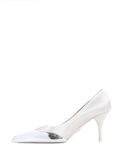 Satin And Metallic Silver Leather Pumps