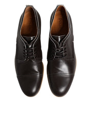 Dark Brown Leather Derby Lace Up Dress Formal Shoes