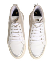 White Beige Lace Up Mid Top Casual Sneakers Shoes