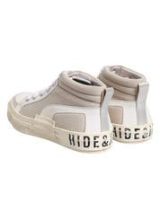 White Beige Lace Up Mid Top Casual Sneakers Shoes