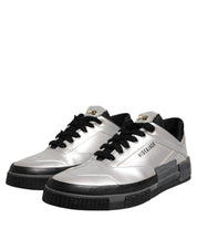 Metallic Silver Low Top Lace Up Sneakers Shoes