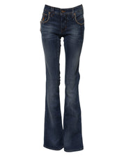 Blue Cotton Mid Waist Wide Leg Denim Jeans