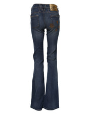 Blue Cotton Mid Waist Wide Leg Denim Jeans
