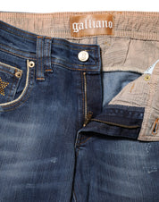 Blue Cotton Mid Waist Wide Leg Denim Jeans