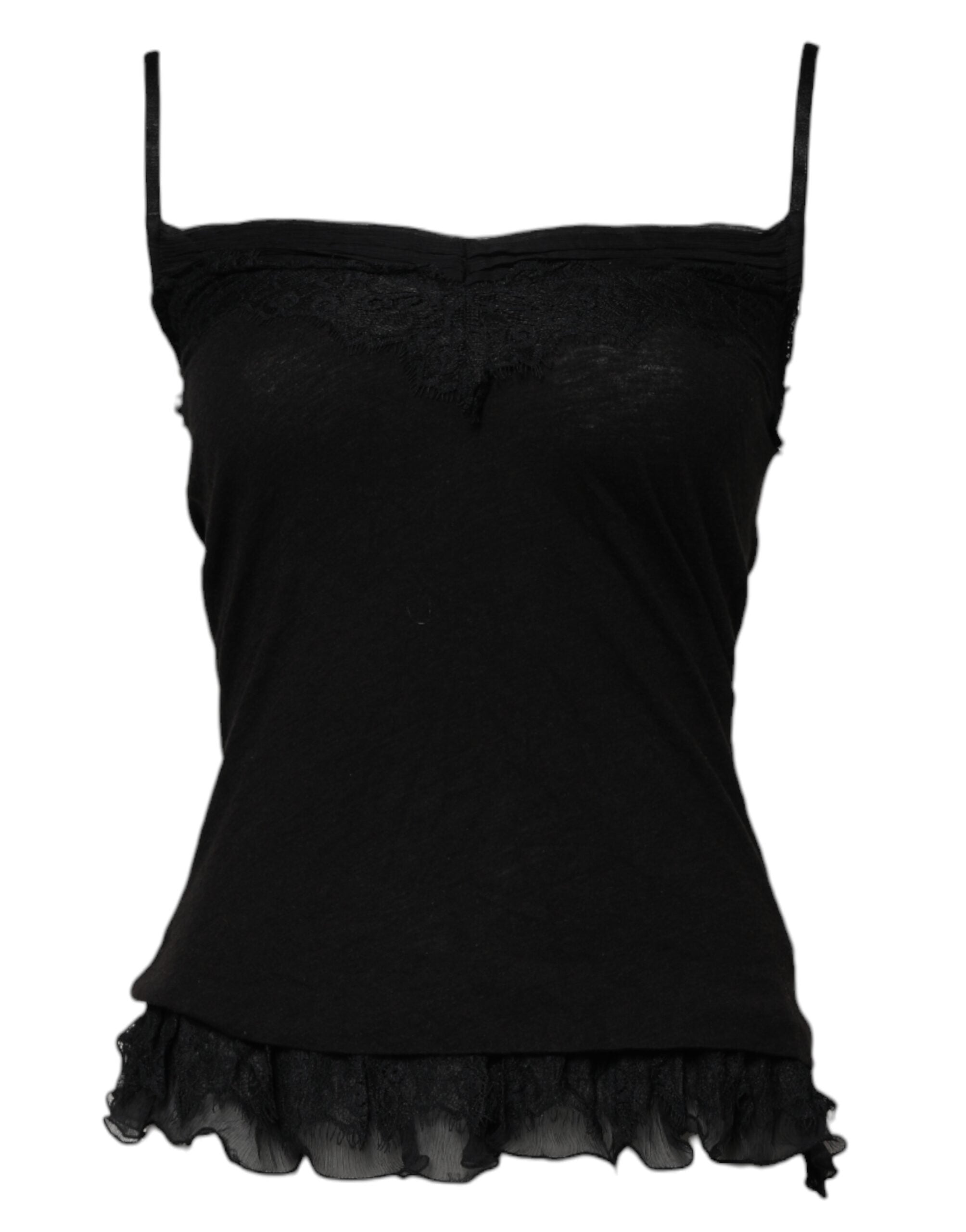 Black Wool Sleeveless Square Neck Tank Top