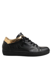Black Gold Lace Up Low Top Women Sneakers Shoes