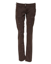 Brown Cotton Low Waist Skinny Casual Jeans