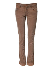 Brown Cotton Slim Fit Denim Low Waist Jeans
