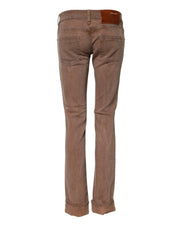 Brown Cotton Slim Fit Denim Low Waist Jeans