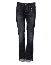 Blue Washed Cotton Mid Waist Flared Denim Jeans