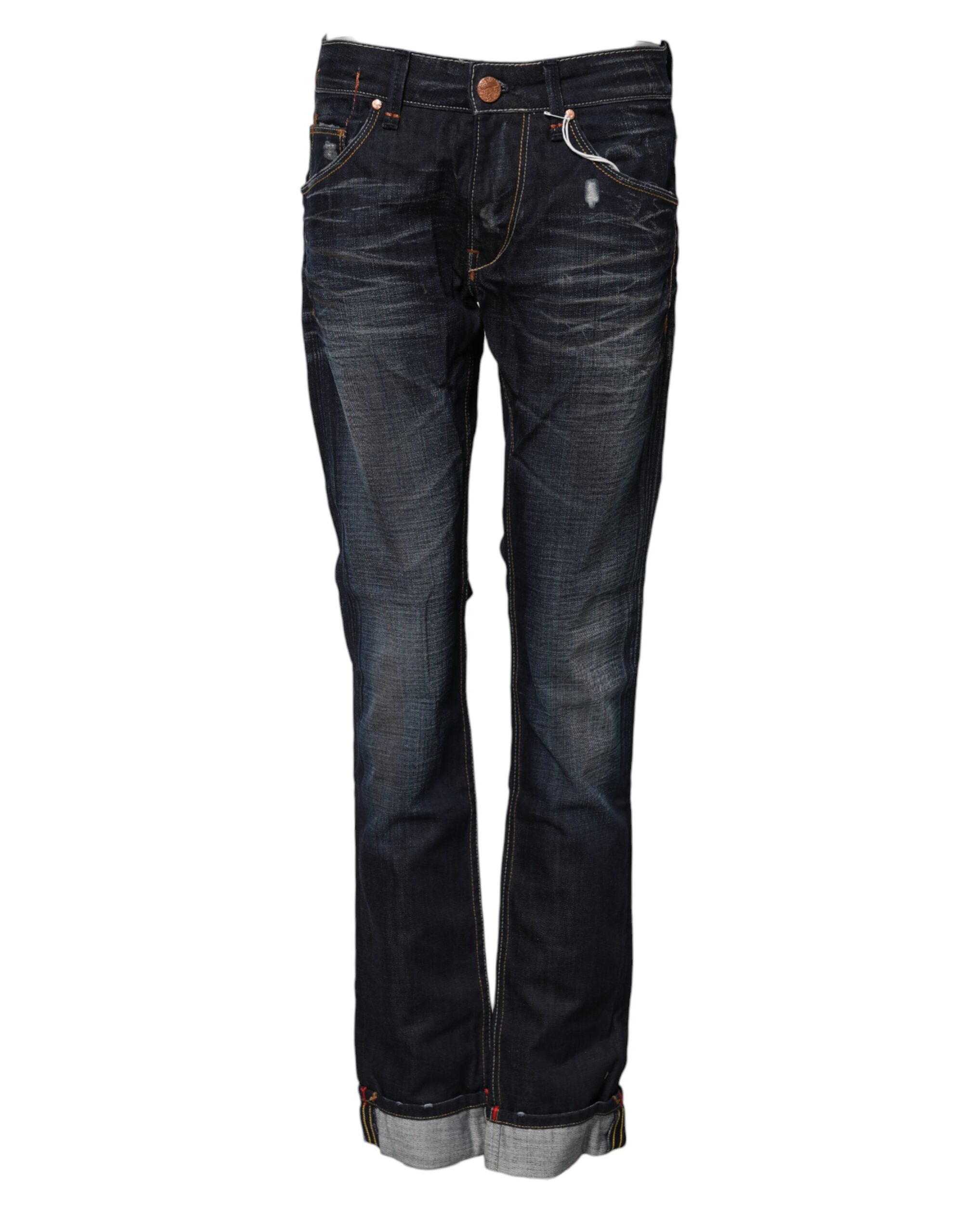Blue Washed Cotton Mid Waist Flared Denim Jeans