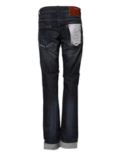 Blue Washed Cotton Mid Waist Flared Denim Jeans
