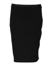 Black Polyester Pencil Cut Knee Length Skirt
