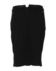 Black Polyester Pencil Cut Knee Length Skirt