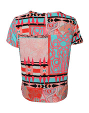 Multicolor Print Short Sleeves Women Blouse Top