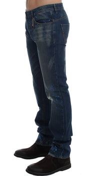 Chic Blue Wash Painted Slim Fit Jeans