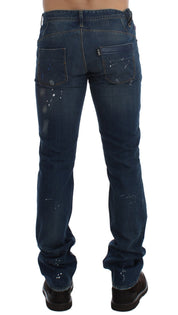 Chic Blue Wash Painted Slim Fit Jeans