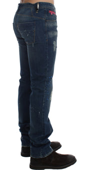 Chic Blue Wash Painted Slim Fit Jeans