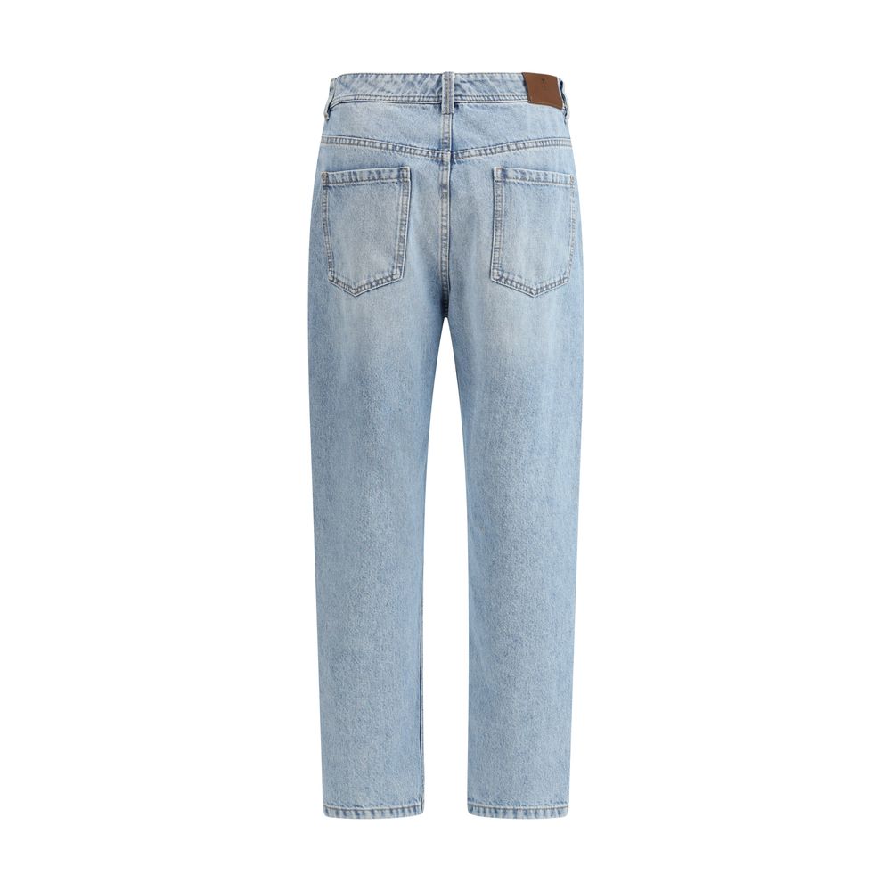 Light Blue Cotton Straight-Leg Jeans