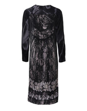 Black Floral Viscose Sheath Midi Dress