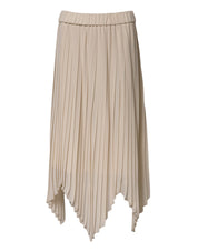 Beige Polyester Pleated A-line High Waist Midi Skirt