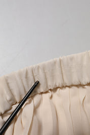 Beige Polyester Pleated A-line High Waist Midi Skirt