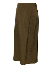 Olive Green Viscose A-line High Waist Midi Skirt