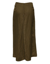 Olive Green Viscose A-line High Waist Midi Skirt