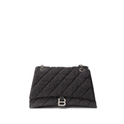 Black Fabric And Leather Shoulder Bag