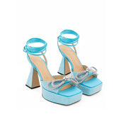 Blue Leather Platform Sandals