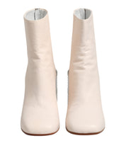White Calf Leather Can Heel Boots Shoes