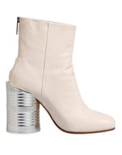 White Calf Leather Can Heel Boots Shoes