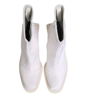 White Square Heel Zip Ankle Boots Shoes